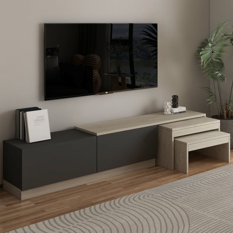 Zalven TV-taso 180x36x30 cm - travertiini ja antrasiitti - Huonekalut - TV- & Mediakalusteet - Tv taso & Mediataso