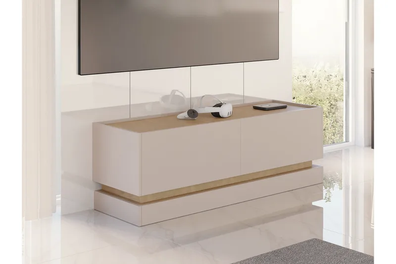 Zelric lattiaseisova tv-taso 150 cm säilytyksellä puusta - Beige - Huonekalut - TV- & Mediakalusteet - Tv taso & Mediataso