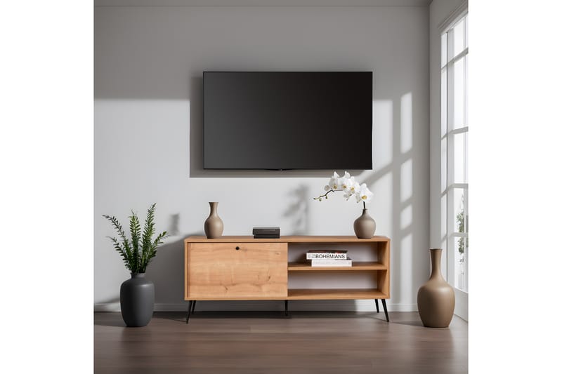 Zevait Tv-taso 138 cm - Tammi/Musta - Huonekalut - TV- & Mediakalusteet - Tv taso & Mediataso