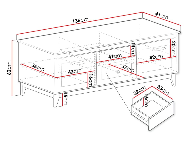 Zeylor TV-taso 136 cm - Huonekalut - TV- & Mediakalusteet - TV-kaappi