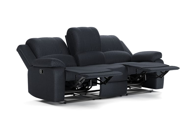Norbo Recliner-sohva - Kallistettava sohva 3-istuttava - Kotiteatterisohva kangasta - Musta - Huonekalut - Sohva - 3:n istuttava sohva