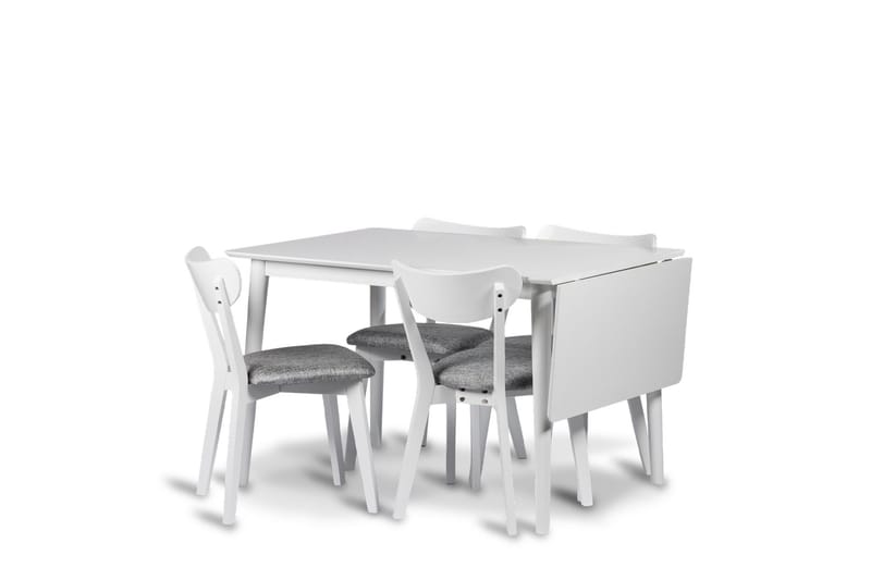 Åland Jatkettava Ruokailuryhmä 120-160 cm, jossa 4 tuolia, Valkoinen