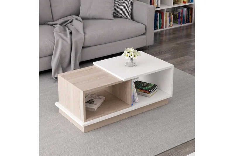 Schmida sohvapöytä 90x45 cm valkoinen/ruskea - Hanah Home - Huonekalut - Pöytä & ruokailuryhmä - Sohvapöytä