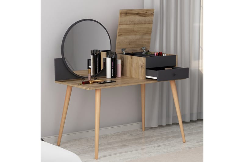 Straat kampauspöytä 120x96 cm musta/ruskea - Hanah Home - Huonekalut - Pöytä & ruokailuryhmä - Meikki- & kampauspöydät