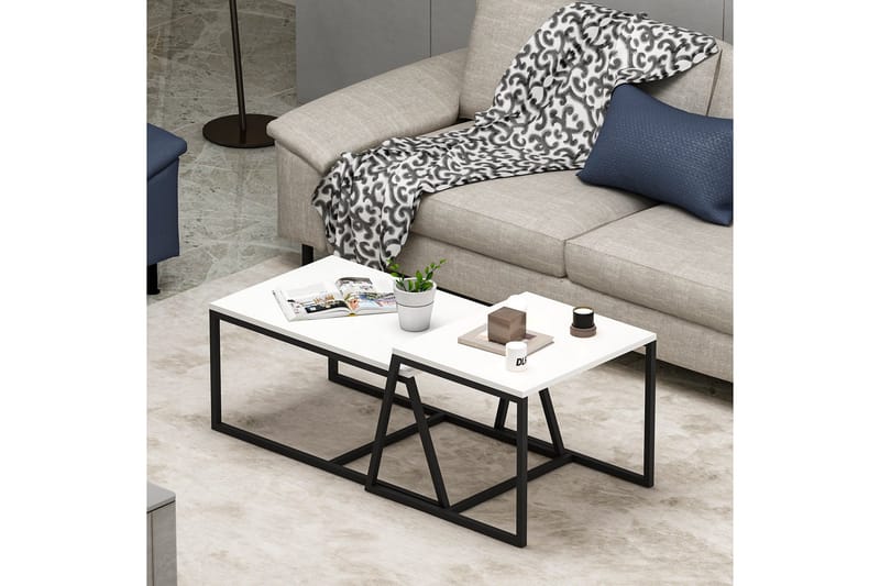 Minimal sohvapöytä 75x50 cm valkoinen - Hanah Home - Huonekalut - Pöytä & ruokailuryhmä - Apupöytä & sivupöytä - Sarjapöytä