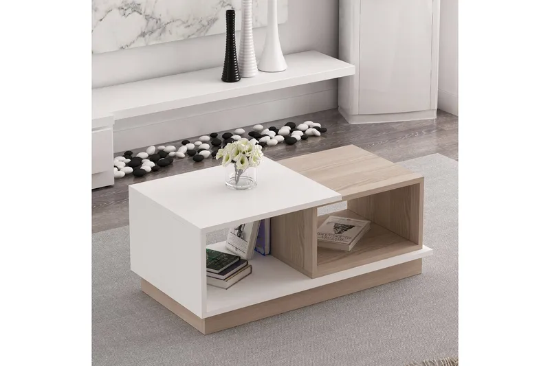 Schmida sohvapöytä 90x45 cm valkoinen/ruskea - Hanah Home - Huonekalut - Pöytä & ruokailuryhmä - Sohvapöytä