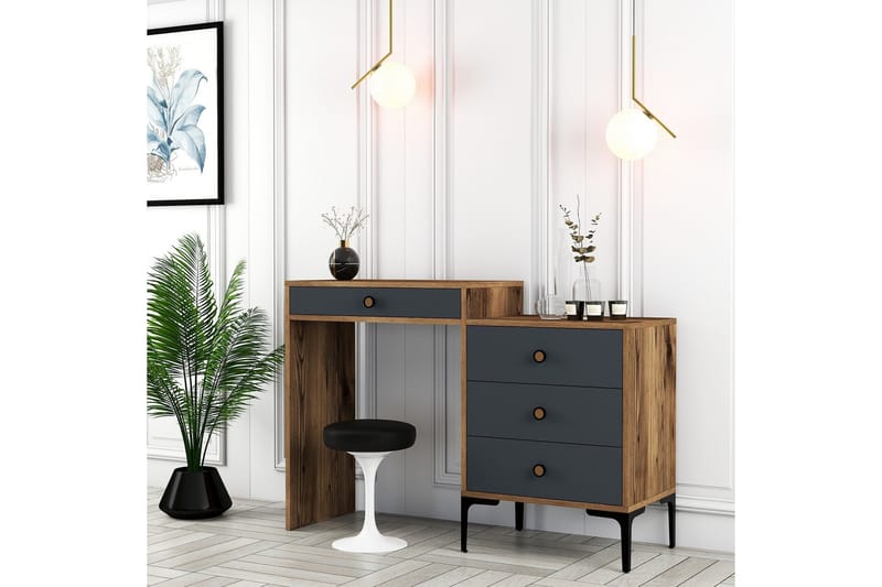 Ameias kampauspöytä 124x84,7 cm ruskea/musta - Hanah Home - Huonekalut - Pöytä & ruokailuryhmä - Meikki- & kampauspöydät