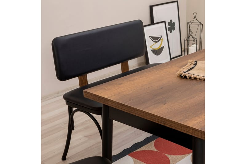 Oliver ruokapöytä 120x75 cm + 2 ruokatuolia + penkki musta/ruskea - Hanah Home - Huonekalut - Pöytä & ruokailuryhmä - Ruokailuryhmä
