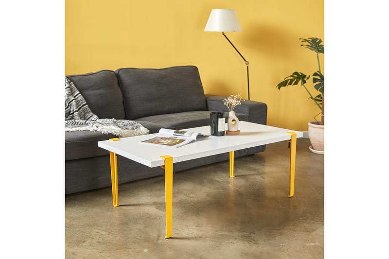 Fonissa sohvapöytä 120x60 cm valkoinen/keltainen - Hanah Home - Huonekalut - Pöytä & ruokailuryhmä - Sohvapöytä