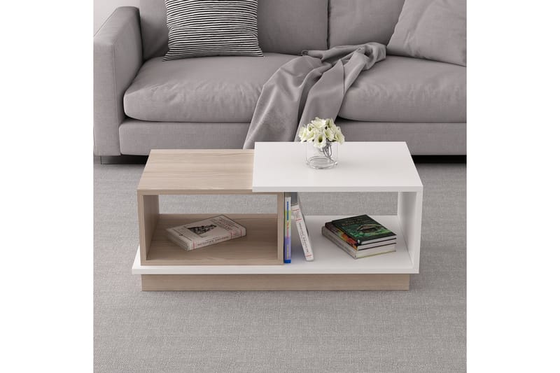 Schmida sohvapöytä 90x45 cm valkoinen/ruskea - Hanah Home - Huonekalut - Pöytä & ruokailuryhmä - Sohvapöytä