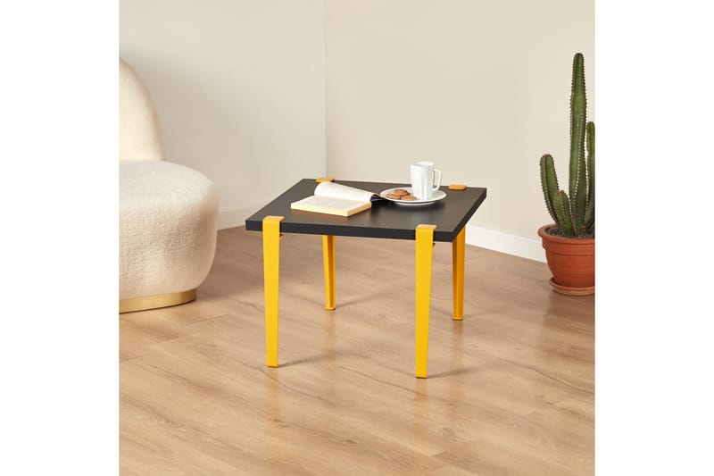 Halicheron sohvapöytä 60x60 cm musta/keltainen - Hanah Home - Huonekalut - Pöytä & ruokailuryhmä - Sohvapöytä