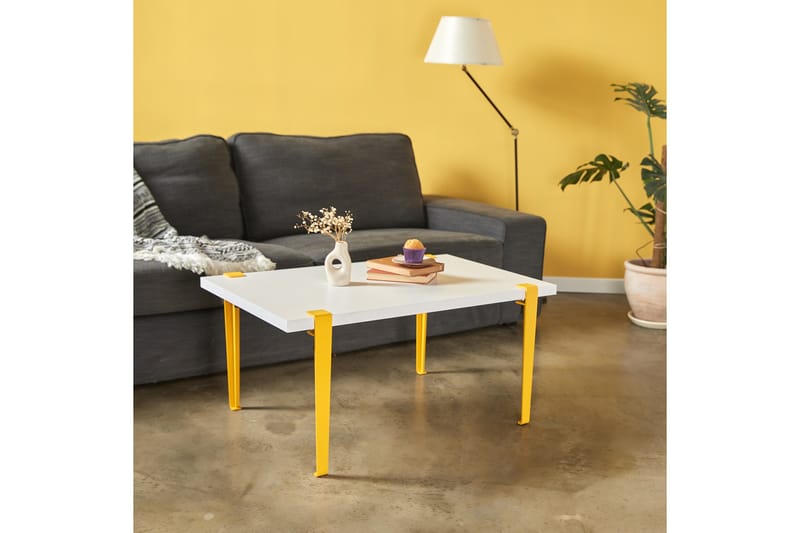 Neda sohvapöytä 90x60 cm valkoinen/keltainen - Hanah Home - Huonekalut - Pöytä & ruokailuryhmä - Sohvapöytä