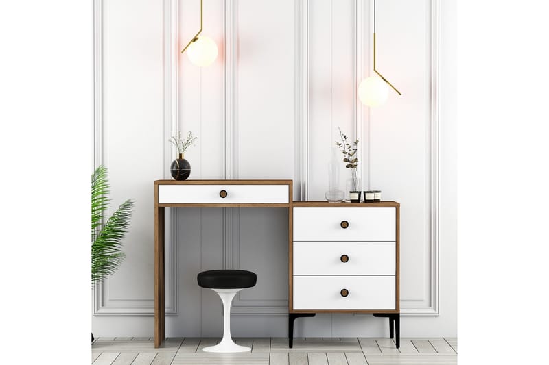 Ameias kampauspöytä 124x84,7 cm ruskea/valkoinen - Hanah Home - Huonekalut - Pöytä & ruokailuryhmä - Meikki- & kampauspöydät