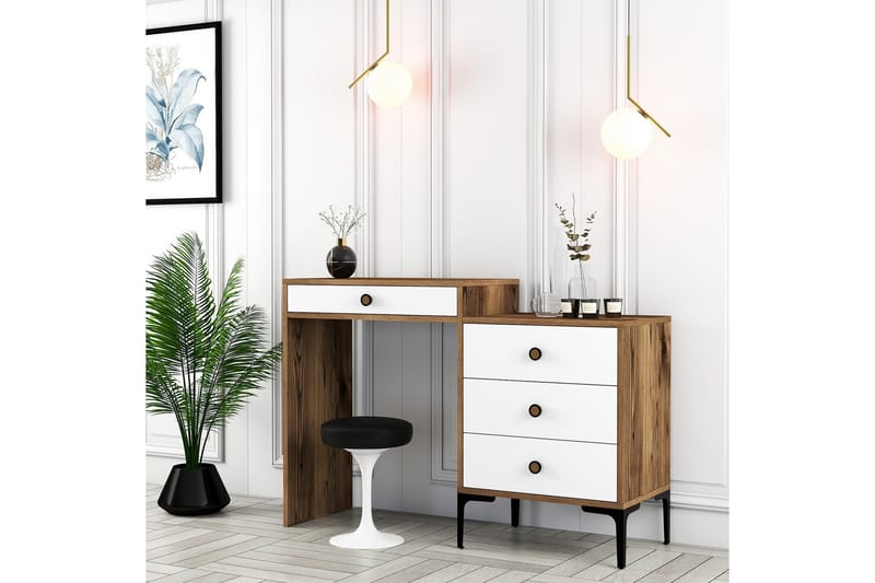 Ameias kampauspöytä 124x84,7 cm ruskea/valkoinen - Hanah Home - Huonekalut - Pöytä & ruokailuryhmä - Meikki- & kampauspöydät