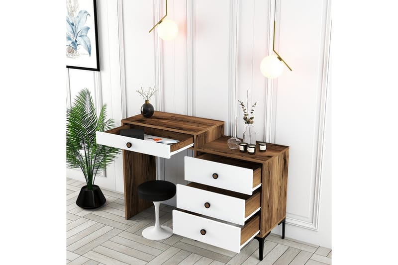 Ameias kampauspöytä 124x84,7 cm ruskea/valkoinen - Hanah Home - Huonekalut - Pöytä & ruokailuryhmä - Meikki- & kampauspöydät