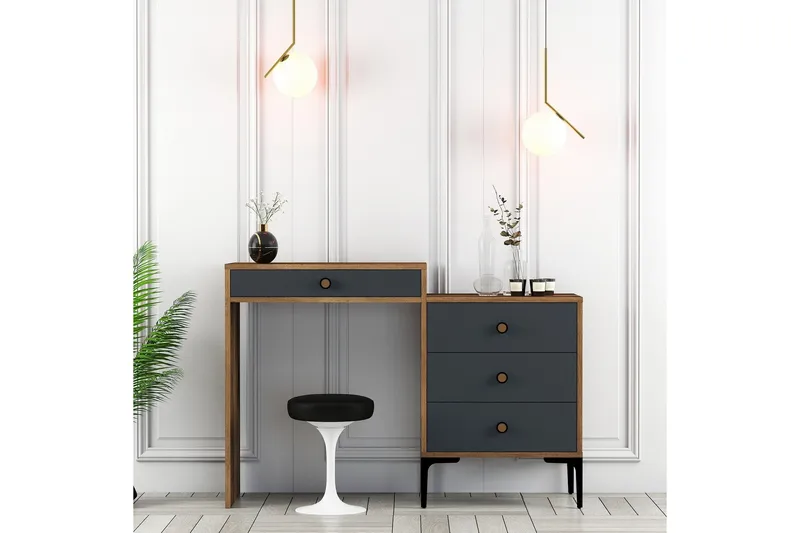 Ameias kampauspöytä 124x84,7 cm ruskea/musta - Hanah Home - Huonekalut - Pöytä & ruokailuryhmä - Meikki- & kampauspöydät