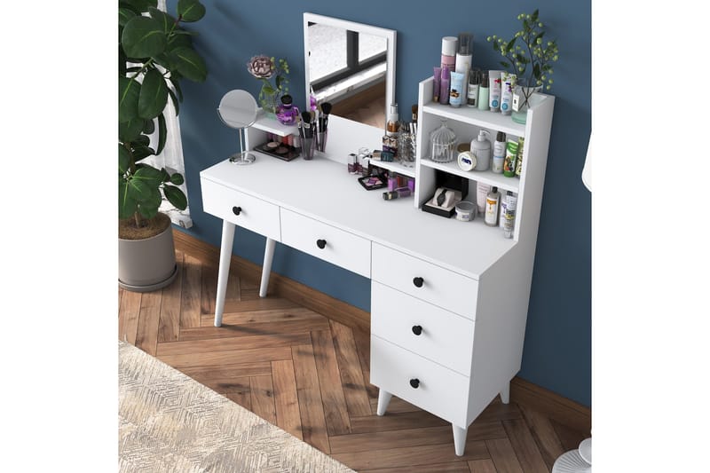 Junji kampauspöytä 118,2x93,8 cm valkoinen - Hanah Home - Huonekalut - Pöytä & ruokailuryhmä - Meikki- & kampauspöydät