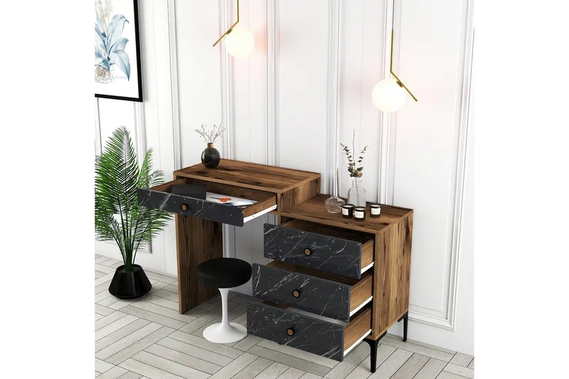 Ameias kampauspöytä 124x84,7 cm ruskea/musta - Hanah Home - Huonekalut - Pöytä & ruokailuryhmä - Meikki- & kampauspöydät