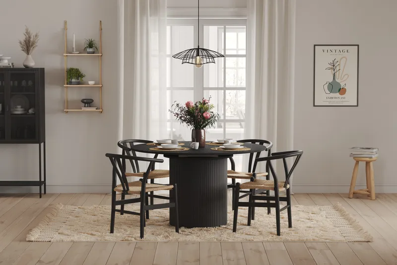Ruokapöytä Kopparbo Pyöreä 130 cm Jatkettava - Musta Puu / Uritettu - Huonekalut - Pöytä & ruokailuryhmä - Ruokapöydät & keittiön pöydät