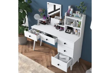 Junji kampauspöytä 118,2x93,8 cm valkoinen - Hanah Home - Huonekalut - Pöytä & ruokailuryhmä - Meikki- & kampauspöydät - Meikkipöytä peilillä