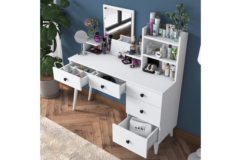 Junji kampauspöytä 118,2x93,8 cm valkoinen - Hanah Home - Huonekalut - Pöytä & ruokailuryhmä - Meikki- & kampauspöydät