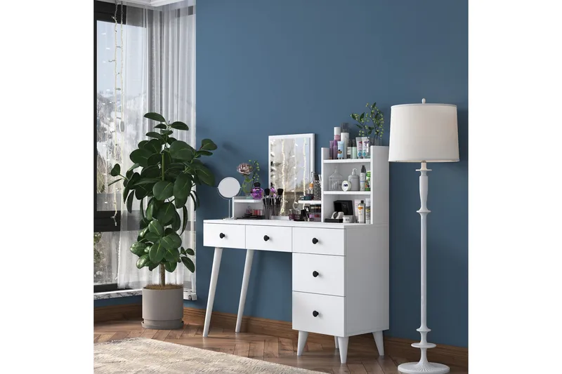 Junji kampauspöytä 118,2x93,8 cm valkoinen - Hanah Home - Huonekalut - Pöytä & ruokailuryhmä - Meikki- & kampauspöydät