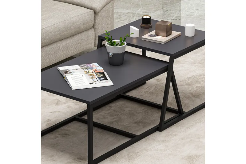 Minimal sohvapöytä 75x50 cm musta - Hanah Home - Huonekalut - Pöytä & ruokailuryhmä - Apupöytä & sivupöytä - Sarjapöytä