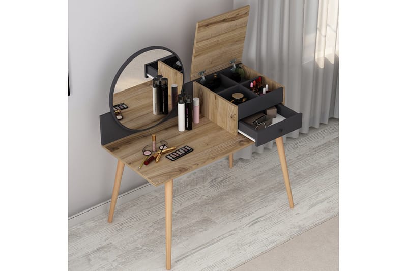 Straat kampauspöytä 120x96 cm musta/ruskea - Hanah Home - Huonekalut - Pöytä & ruokailuryhmä - Meikki- & kampauspöydät