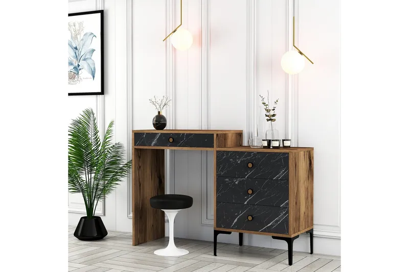 Ameias kampauspöytä 124x84,7 cm ruskea/musta - Hanah Home - Huonekalut - Pöytä & ruokailuryhmä - Meikki- & kampauspöydät