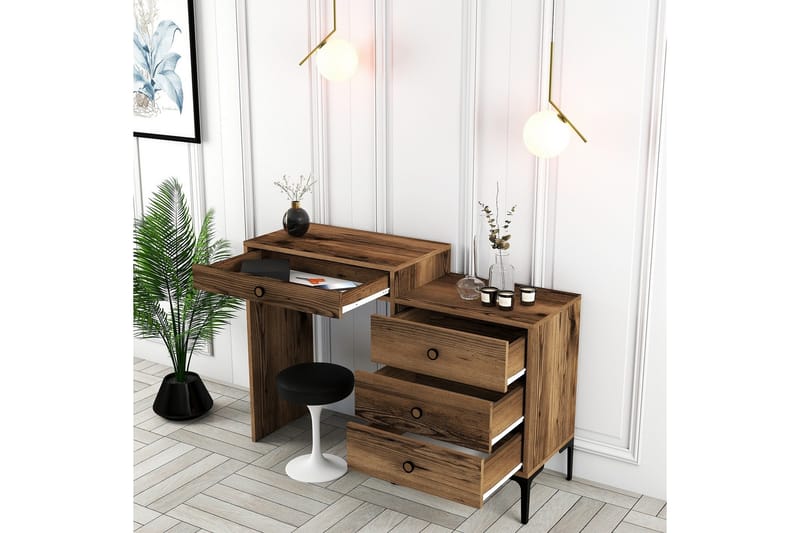 Ameias kampauspöytä 124x84,7 cm ruskea - Hanah Home - Huonekalut - Pöytä & ruokailuryhmä - Meikki- & kampauspöydät