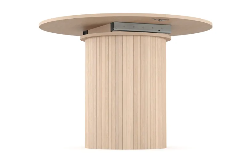 Kopparbo Pyöreä ruokapöytä 106 cm jatkettava jatkolevyllä - Valkolakattu Tammi / Puu - Huonekalut - Pöytä & ruokailuryhmä - Ruokapöydät & keittiön pöydät