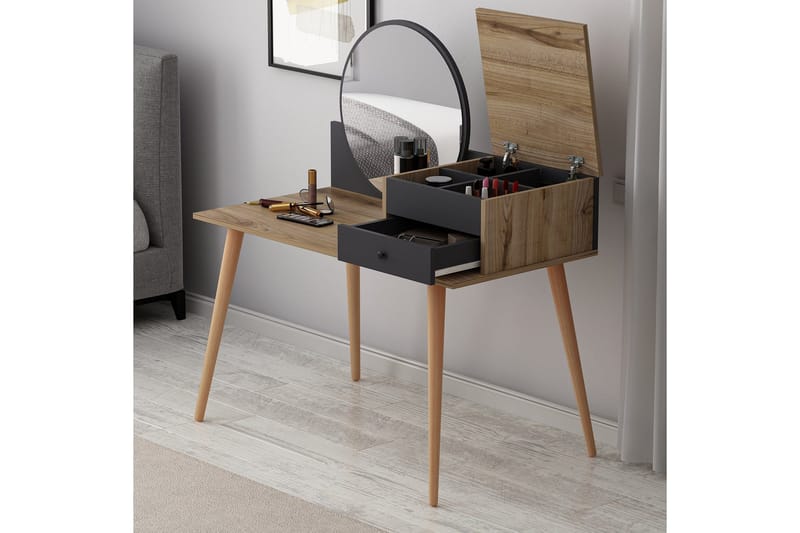 Straat kampauspöytä 120x96 cm musta/ruskea - Hanah Home - Huonekalut - Pöytä & ruokailuryhmä - Meikki- & kampauspöydät