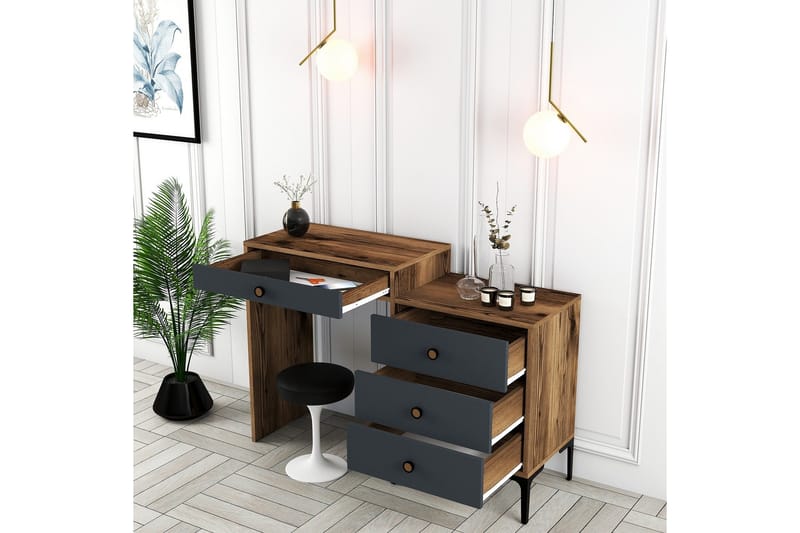 Ameias kampauspöytä 124x84,7 cm ruskea/musta - Hanah Home - Huonekalut - Pöytä & ruokailuryhmä - Meikki- & kampauspöydät