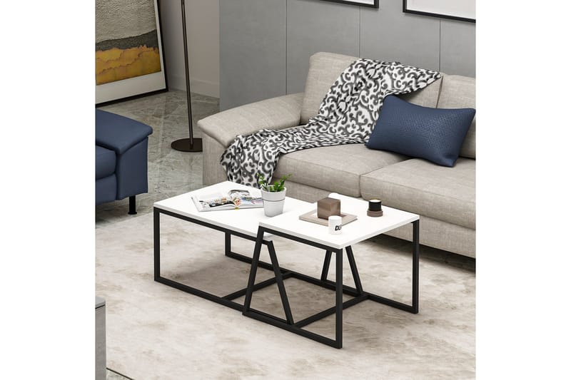 Minimal sohvapöytä 75x50 cm valkoinen - Hanah Home - Huonekalut - Pöytä & ruokailuryhmä - Apupöytä & sivupöytä - Sarjapöytä