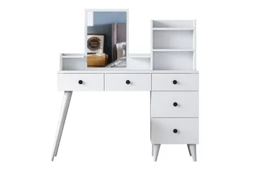 Junji kampauspöytä 118,2x93,8 cm valkoinen - Hanah Home - Huonekalut - Pöytä & ruokailuryhmä - Meikki- & kampauspöydät - Meikkipöytä peilillä