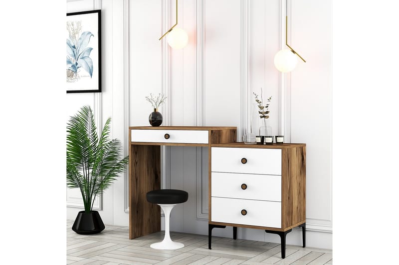 Ameias kampauspöytä 124x84,7 cm ruskea/valkoinen - Hanah Home - Huonekalut - Pöytä & ruokailuryhmä - Meikki- & kampauspöydät