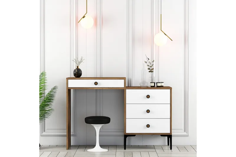 Ameias kampauspöytä 124x84,7 cm ruskea/valkoinen - Hanah Home - Huonekalut - Pöytä & ruokailuryhmä - Meikki- & kampauspöydät