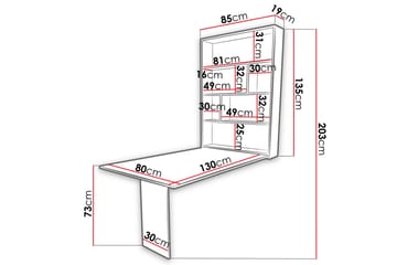 Abi seinälle kiinnitettävä kokoontaitettava ruokapöytä 130 cm - Valkoinen - Huonekalut - Pöytä & ruokailuryhmä - Ruokapöydät & keittiön pöydät