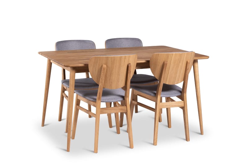 Alborg Ruokailuryhmä 140 cm, jossa 4 Borgholm-tuolia massiivipuuta, Luonnonväri/Vaalea ruskea