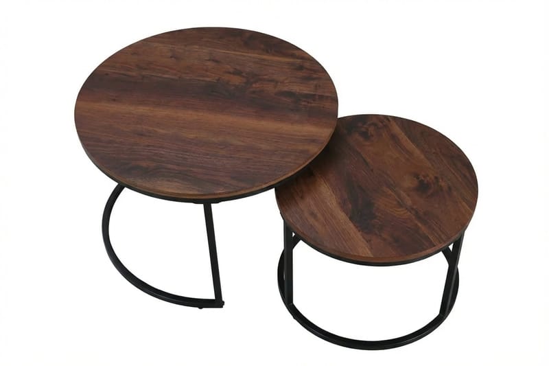 Alex pyöreät 76 cm sarjapöydät - Pähkinäpuu/Musta - Huonekalut - Pöytä & ruokailuryhmä - Apupöytä & sivupöytä - Sarjapöytä