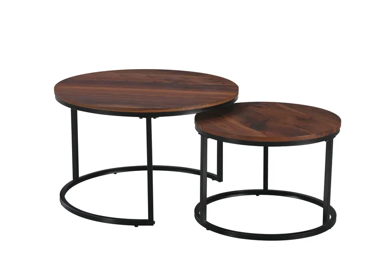 Alex pyöreät 76 cm sarjapöydät - Pähkinäpuu/Musta - Huonekalut - Pöytä & ruokailuryhmä - Apupöytä & sivupöytä - Sarjapöytä