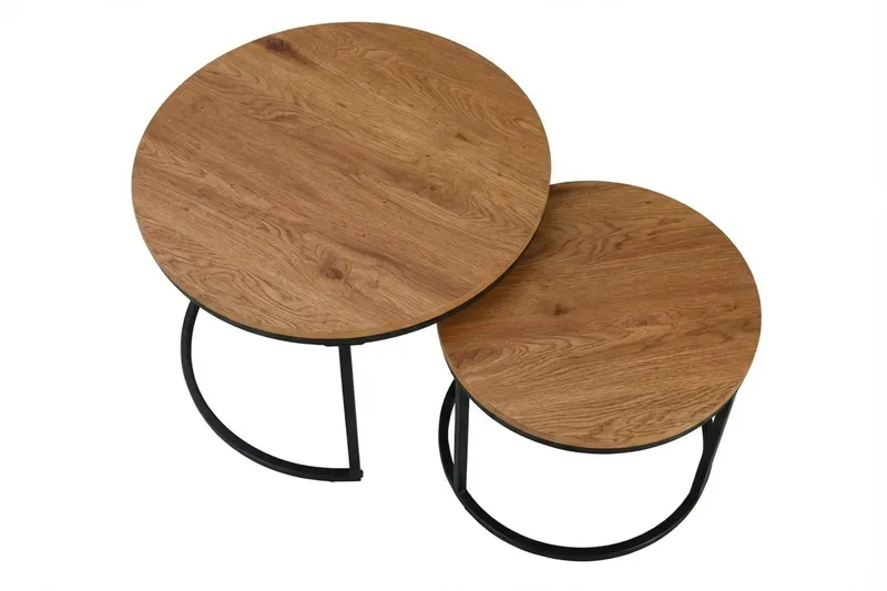 Alex pyöreät 76 cm sarjapöydät - Tammi/Musta - Huonekalut - Pöytä & ruokailuryhmä - Apupöytä & sivupöytä - Sarjapöytä