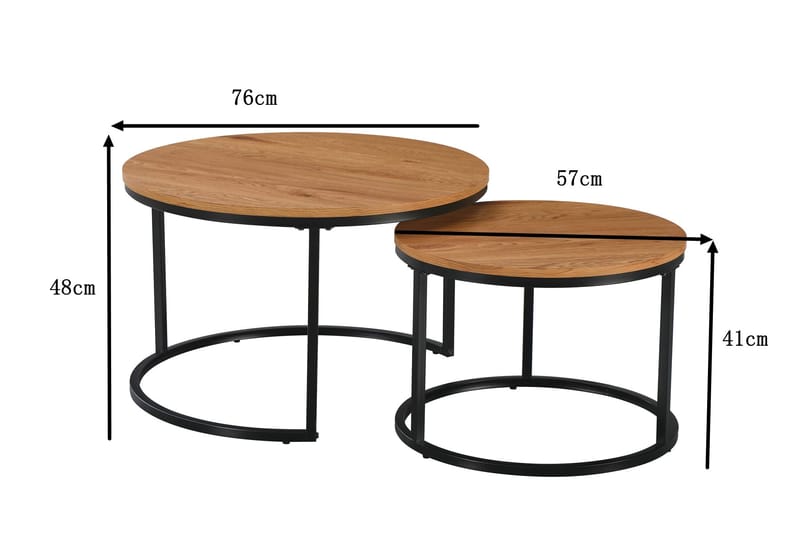 Alex pyöreät 76 cm sarjapöydät - Tammi/Musta - Huonekalut - Pöytä & ruokailuryhmä - Apupöytä & sivupöytä - Sarjapöytä