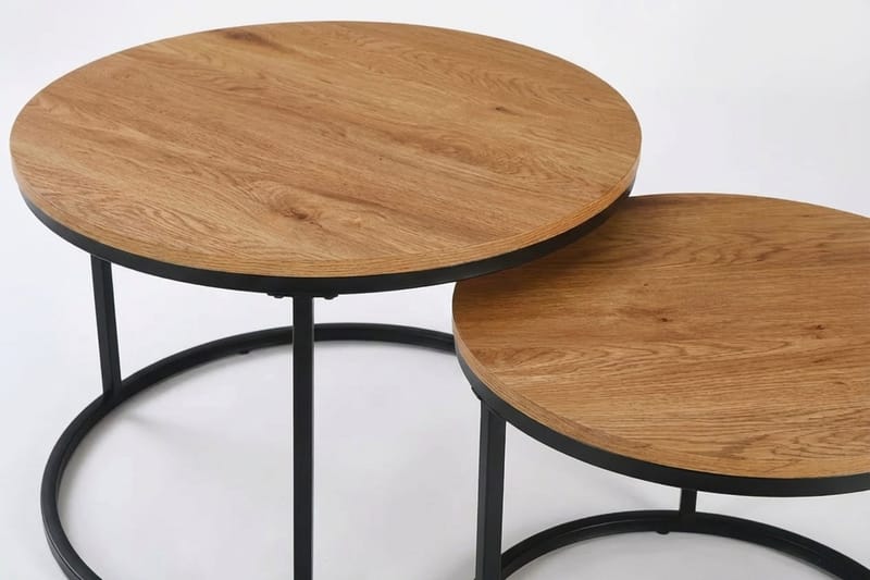 Alex pyöreät 76 cm sarjapöydät - Tammi/Musta - Huonekalut - Pöytä & ruokailuryhmä - Apupöytä & sivupöytä - Sarjapöytä