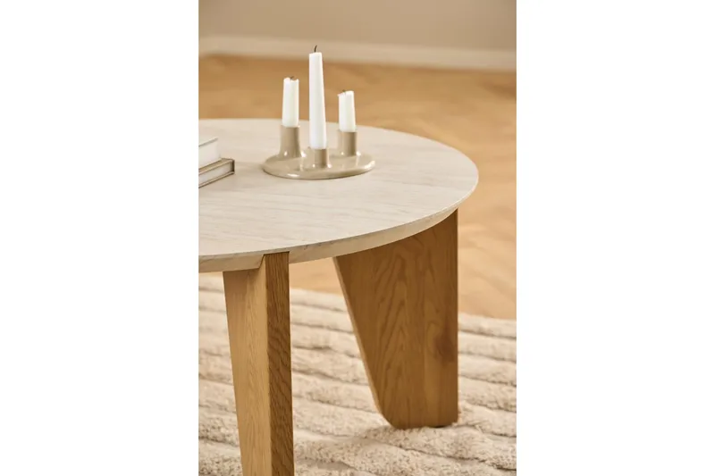 Alkha pyöreä sohvapöytä 80 cm kivi puujaloilla - Beige - Huonekalut - Pöytä & ruokailuryhmä - Sohvapöytä