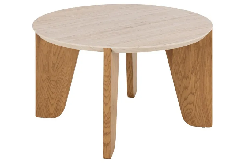 Alkha pyöreä sohvapöytä 80 cm kivi puujaloilla, Beige