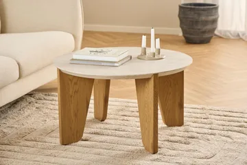 Alkha pyöreä sohvapöytä 80 cm kivi puujaloilla - Beige - Huonekalut - Pöytä & ruokailuryhmä - Sohvapöytä