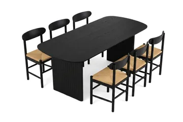 Alma-ruokailuryhmä suorakulmainen 180 cm musta, 6 Malte-ruokatuolia - Huonekalut - Pöytä & ruokailuryhmä - Ruokailuryhmä