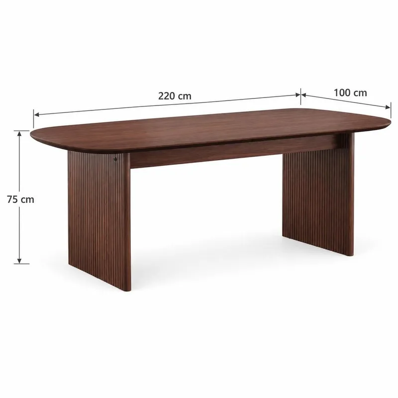Alma suorakulmainen ruokapöytä 220 × 100 cm, viilu - Pähkinäpuu - Huonekalut - Pöytä & ruokailuryhmä - Ruokapöydät & keittiön pöydät