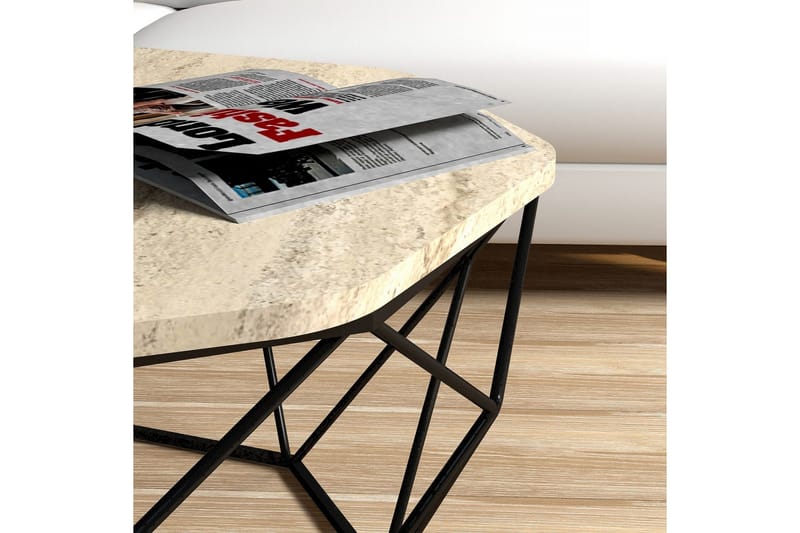 Almasi soikea sohvapöytä 90 cm kivi metallirungolla - Beige - Huonekalut - Pöytä & ruokailuryhmä - Sohvapöytä